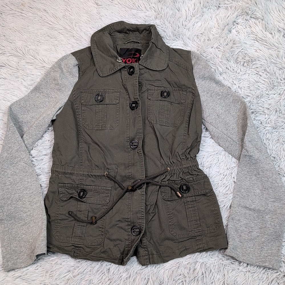 Yoki Jacket‎ Womens Green S Utility Coat Gorpcore Comfy Pockets Button Up Casual
